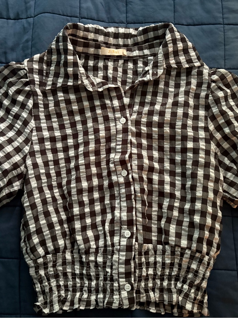 Black and White Gingham Button-Front Blouse